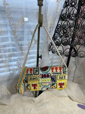 Made in India, lobster and fish beaded shoulder bag with mini lobster beaded bag